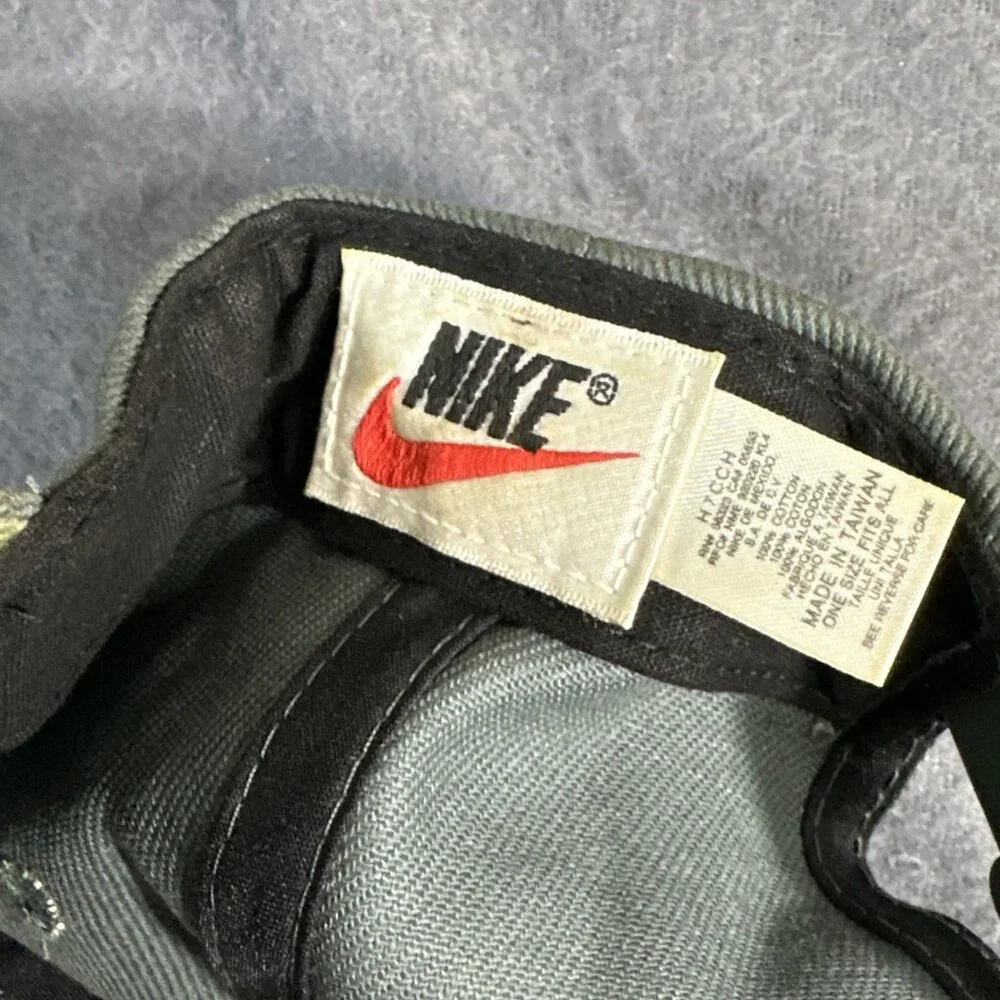 Vintage Nike Snapback Hat Olive Green Black Swoosh 90s Taiwan Adjustable Cap HTF